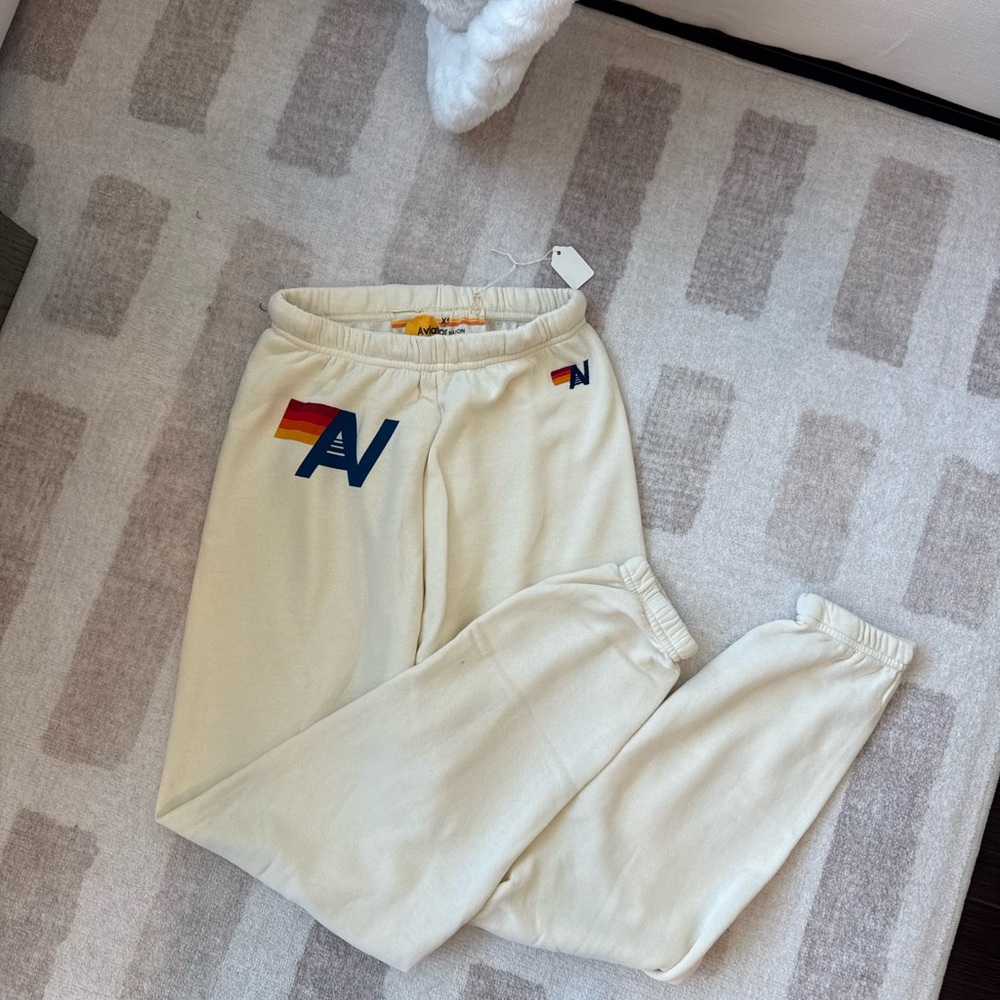 Aviator Nation Cream Joggers with Rainbow Logo